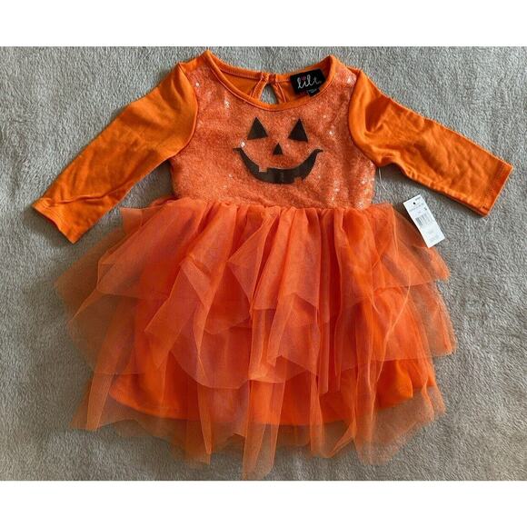 Meijer Baby Girl Orange Halloween Pumpkin Sequence Mesh Dress Size 18 Mos - Picture 1 of 5